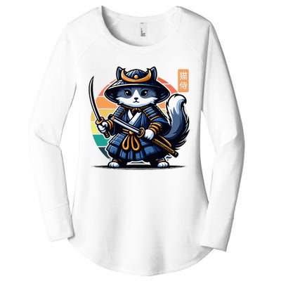 Kawaii Graphic Japanese Anime Manga Samurai Ninja Cat Women's Perfect Tri Tunic Long Sleeve Shirt