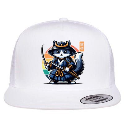 Kawaii Graphic Japanese Anime Manga Samurai Ninja Cat Flat Bill Trucker Hat