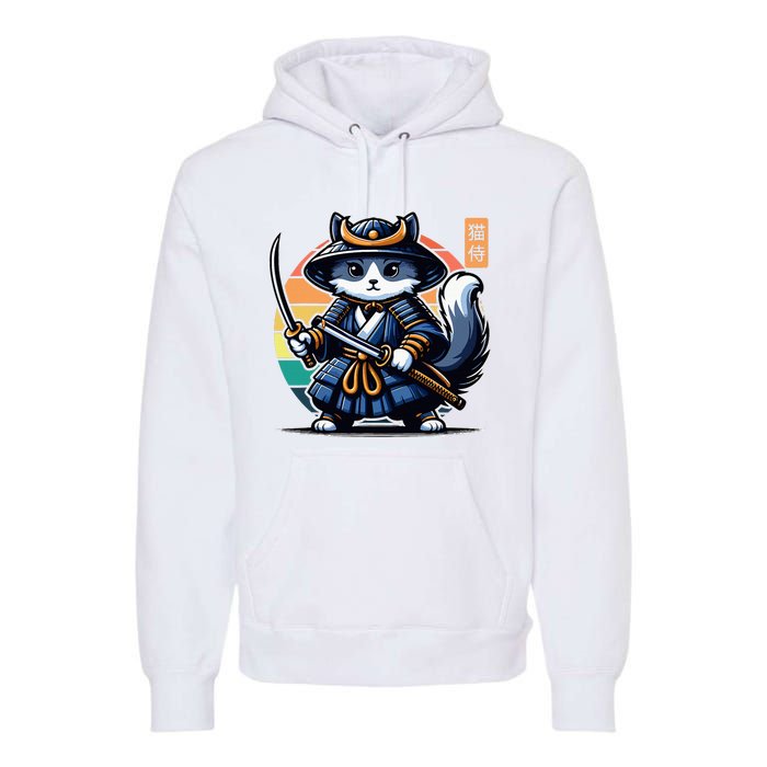 Kawaii Graphic Japanese Anime Manga Samurai Ninja Cat Premium Hoodie