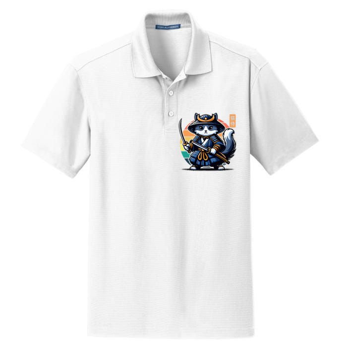 Kawaii Graphic Japanese Anime Manga Samurai Ninja Cat Dry Zone Grid Polo