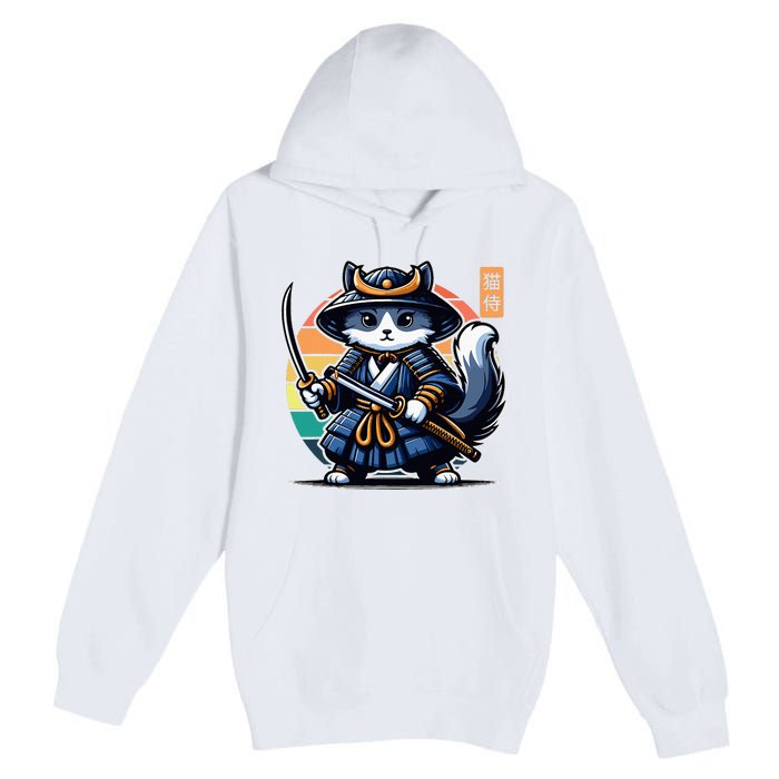 Kawaii Graphic Japanese Anime Manga Samurai Ninja Cat Premium Pullover Hoodie