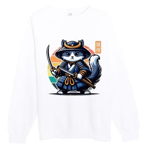 Kawaii Graphic Japanese Anime Manga Samurai Ninja Cat Premium Crewneck Sweatshirt