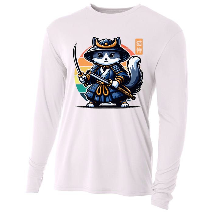 Kawaii Graphic Japanese Anime Manga Samurai Ninja Cat Cooling Performance Long Sleeve Crew