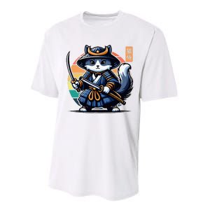 Kawaii Graphic Japanese Anime Manga Samurai Ninja Cat Performance Sprint T-Shirt