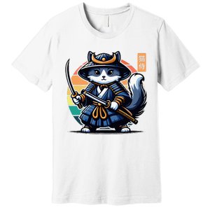 Kawaii Graphic Japanese Anime Manga Samurai Ninja Cat Premium T-Shirt