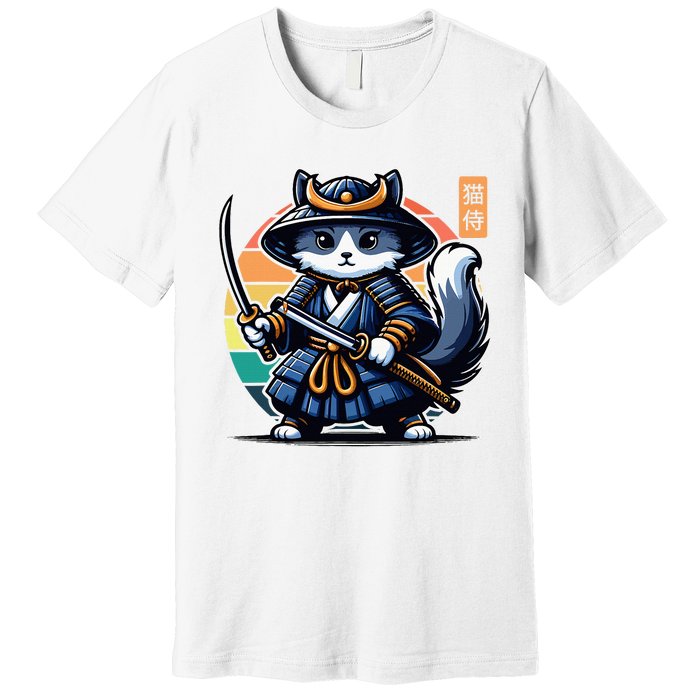 Kawaii Graphic Japanese Anime Manga Samurai Ninja Cat Premium T-Shirt