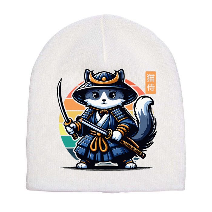 Kawaii Graphic Japanese Anime Manga Samurai Ninja Cat Short Acrylic Beanie