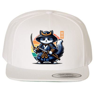 Kawaii Graphic Japanese Anime Manga Samurai Ninja Cat Wool Snapback Cap