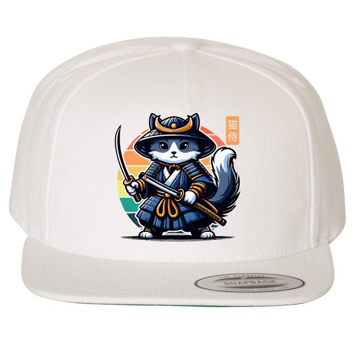 Kawaii Graphic Japanese Anime Manga Samurai Ninja Cat Wool Snapback Cap