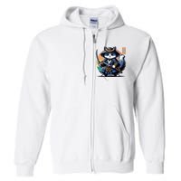 Kawaii Graphic Japanese Anime Manga Samurai Ninja Cat Full Zip Hoodie