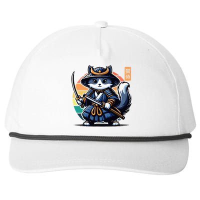 Kawaii Graphic Japanese Anime Manga Samurai Ninja Cat Snapback Five-Panel Rope Hat