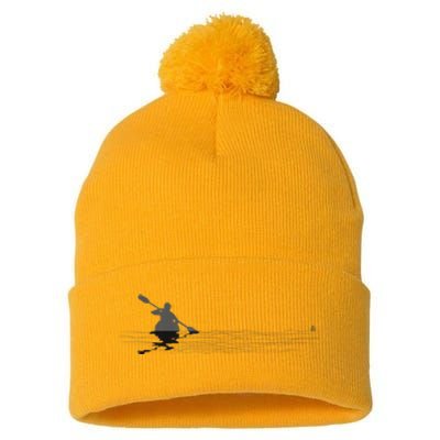 Kayaking Graphic Kayak Silhouette Kayaker Canoe Paddling Pom Pom 12in Knit Beanie