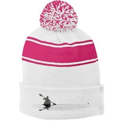 Kayaking Graphic Kayak Silhouette Kayaker Canoe Paddling Stripe Pom Pom Beanie