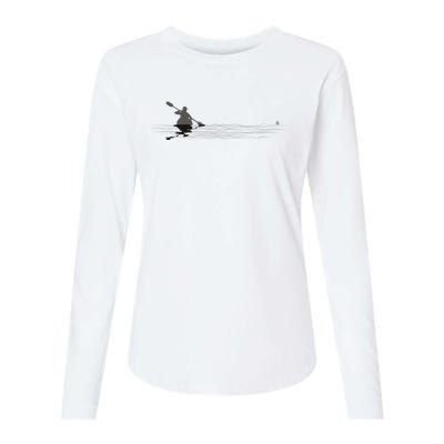 Kayaking Graphic Kayak Silhouette Kayaker Canoe Paddling Womens Cotton Relaxed Long Sleeve T-Shirt