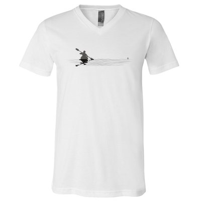 Kayaking Graphic Kayak Silhouette Kayaker Canoe Paddling V-Neck T-Shirt