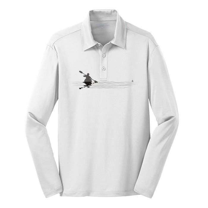 Kayaking Graphic Kayak Silhouette Kayaker Canoe Paddling Silk Touch Performance Long Sleeve Polo