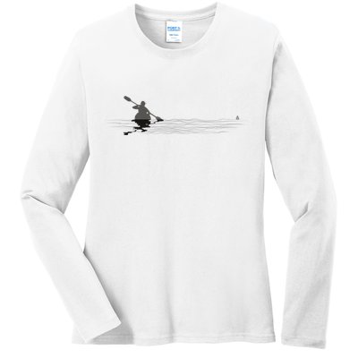 Kayaking Graphic Kayak Silhouette Kayaker Canoe Paddling Ladies Long Sleeve Shirt
