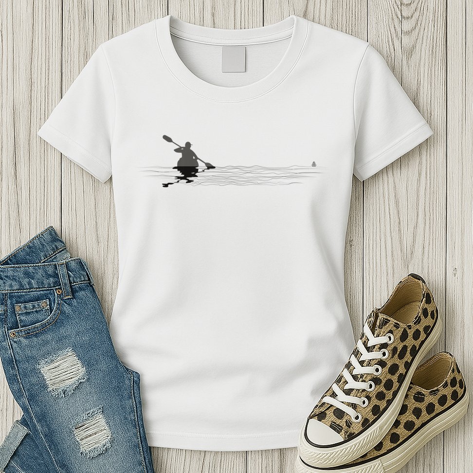 Kayaking Graphic Kayak Silhouette Kayaker Canoe Paddling Womens T-Shirt