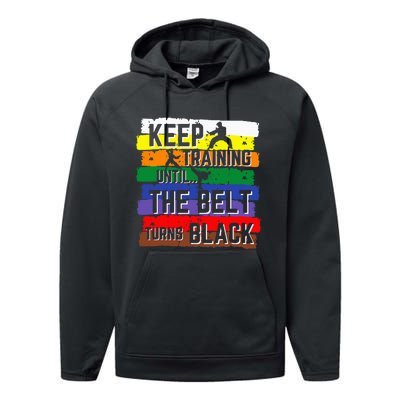 Karate Gifts Keep Training Until The Belt Turns Black Girl Performance Fleece Hoodie