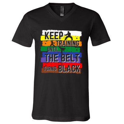 Karate Gifts Keep Training Until The Belt Turns Black Girl V-Neck T-Shirt