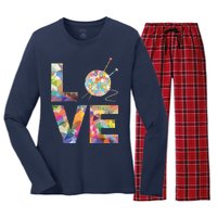 Knitter Gift Knitting Crochet Love Yarn Patterns Stitches Women's Long Sleeve Flannel Pajama Set 