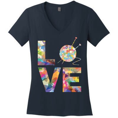 Knitter Gift Knitting Crochet Love Yarn Patterns Stitches Women's V-Neck T-Shirt