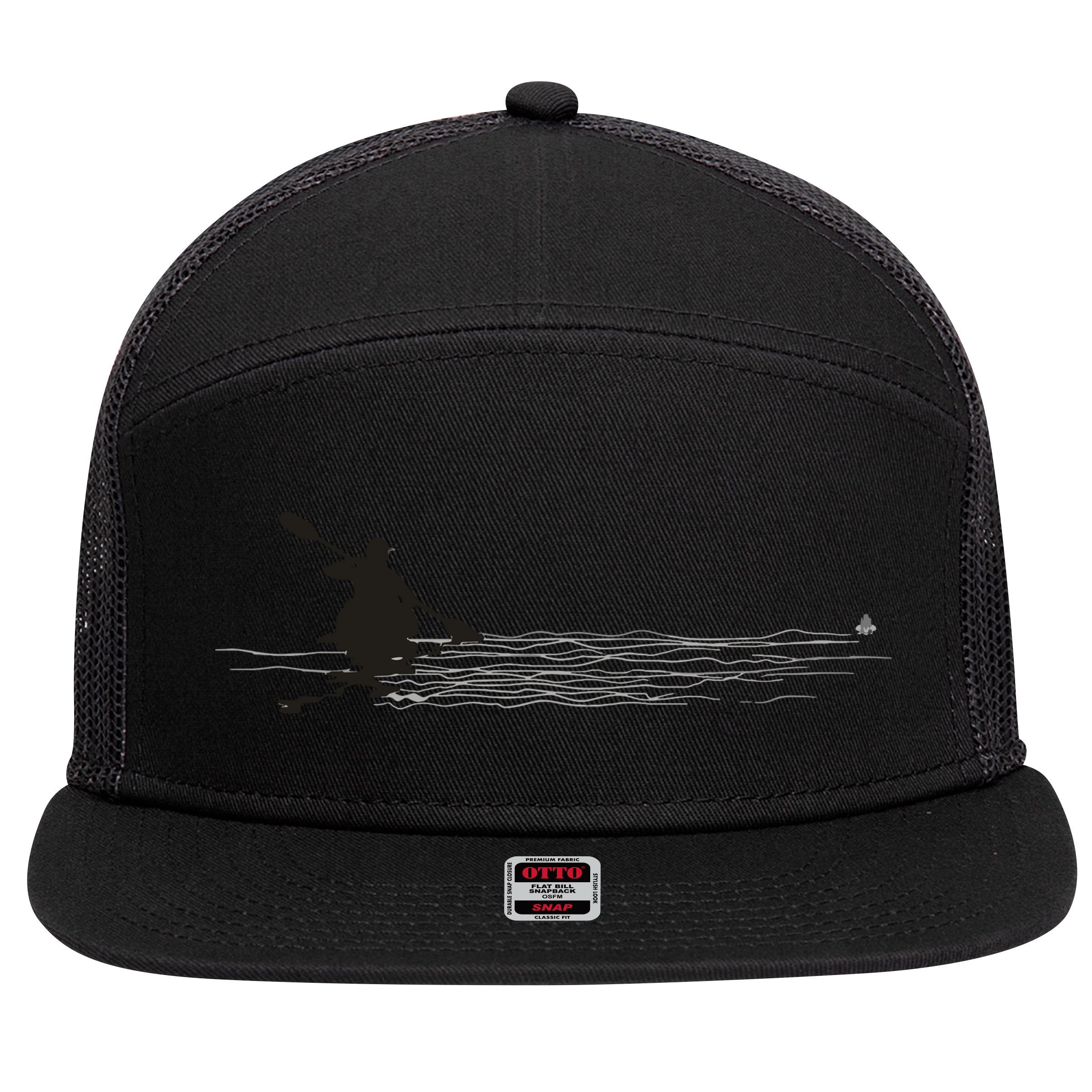 Kayaking Graphic Kayak Silhouette Kayaker Canoe Paddling 7 Panel Mesh Trucker Snapback Hat