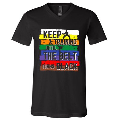 Karate Gifts Keep Training Until The Belt Turns Black Girl V-Neck T-Shirt