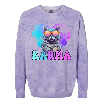 Karma Groovy Letters Concert Summer Funny Heart Cat Lover Colorblast Crewneck Sweatshirt