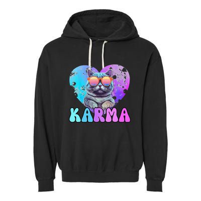 Karma Groovy Letters Concert Summer Funny Heart Cat Lover Garment-Dyed Fleece Hoodie