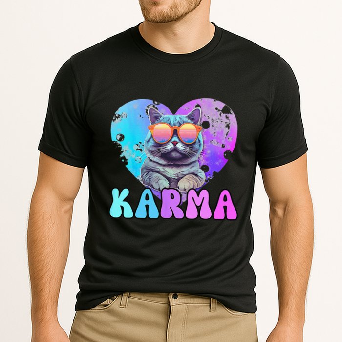 Karma Groovy Letters Concert Summer Funny Heart Cat Lover Cooling Performance Crew T-Shirt