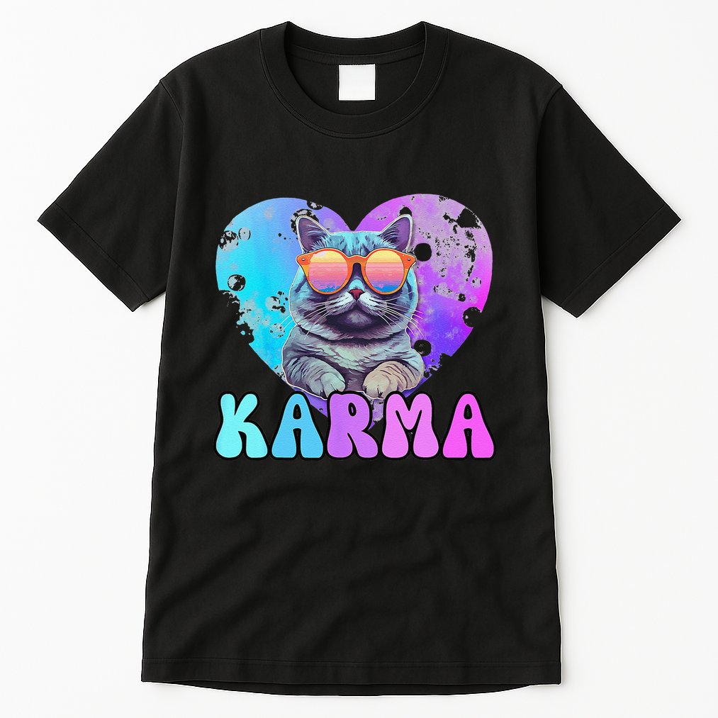 Karma Groovy Letters Concert Summer Funny Heart Cat Lover Tall T-Shirt