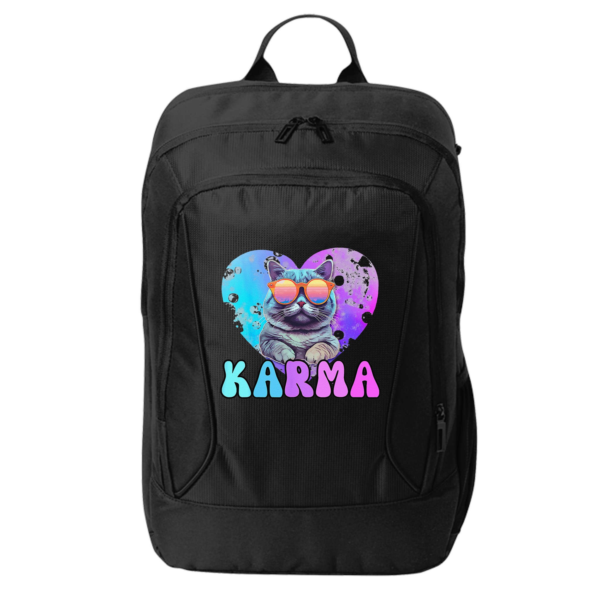 Karma Groovy Letters Concert Summer Funny Heart Cat Lover City Backpack