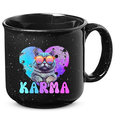 Karma Groovy Letters Concert Summer Funny Heart Cat Lover 15oz Campfire Ceramic Mug