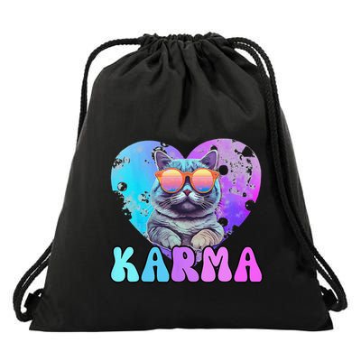Karma Groovy Letters Concert Summer Funny Heart Cat Lover Drawstring Bag