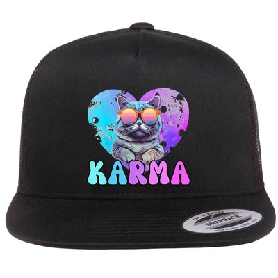 Karma Groovy Letters Concert Summer Funny Heart Cat Lover Flatbill Hat