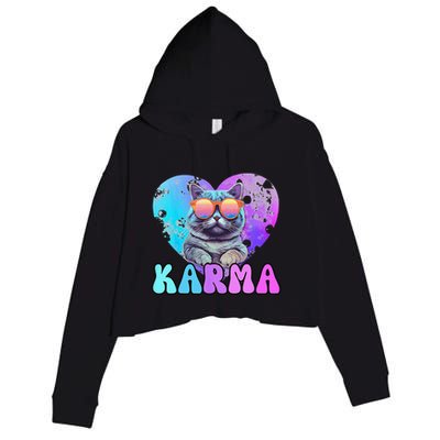 Karma Groovy Letters Concert Summer Funny Heart Cat Lover Crop Fleece Hoodie