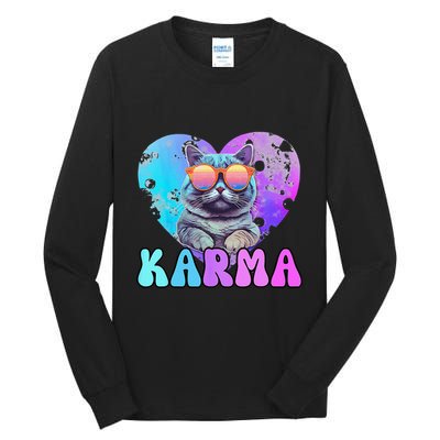 Karma Groovy Letters Concert Summer Funny Heart Cat Lover Tall Long Sleeve T-Shirt