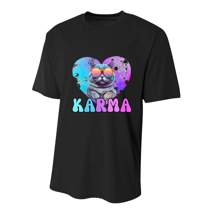 Karma Groovy Letters Concert Summer Funny Heart Cat Lover Youth Performance Sprint T-Shirt