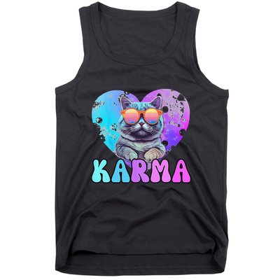 Karma Groovy Letters Concert Summer Funny Heart Cat Lover Tank Top