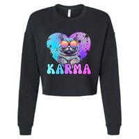 Karma Groovy Letters Concert Summer Funny Heart Cat Lover Cropped Pullover Crew