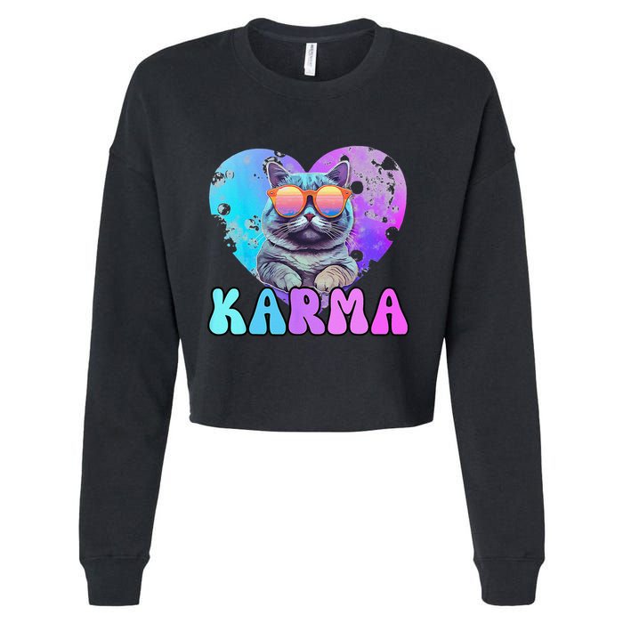 Karma Groovy Letters Concert Summer Funny Heart Cat Lover Cropped Pullover Crew