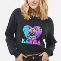 Karma Groovy Letters Concert Summer Funny Heart Cat Lover Cropped Pullover Crew