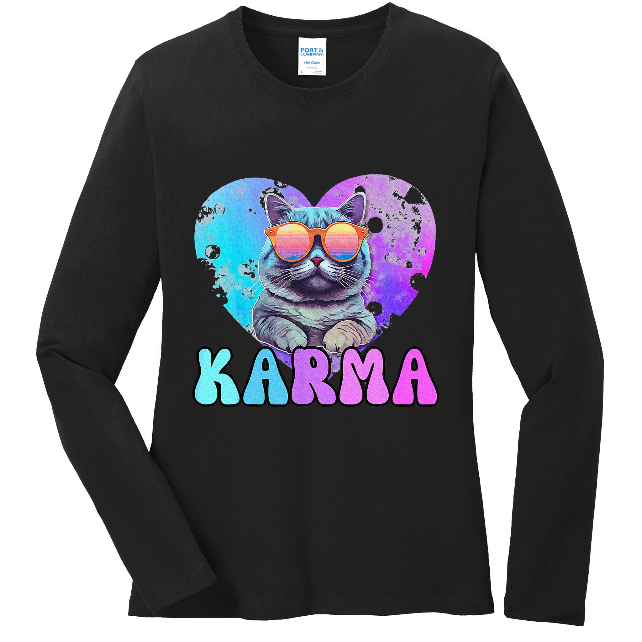 Karma Groovy Letters Concert Summer Funny Heart Cat Lover Ladies Long Sleeve Shirt