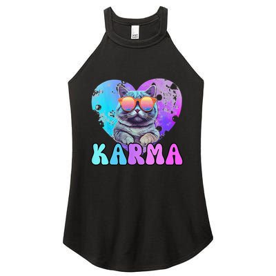 Karma Groovy Letters Concert Summer Funny Heart Cat Lover Women's Perfect Tri Rocker Tank