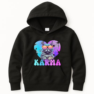 Karma Groovy Letters Concert Summer Funny Heart Cat Lover Kids Hoodie