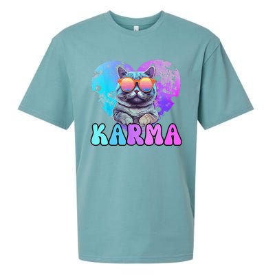 Karma Groovy Letters Concert Summer Funny Heart Cat Lover Sueded Cloud Jersey T-Shirt