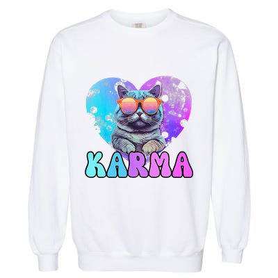 Karma Groovy Letters Concert Summer Funny Heart Cat Lover Garment-Dyed Sweatshirt