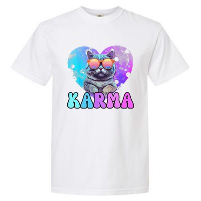 Karma Groovy Letters Concert Summer Funny Heart Cat Lover Garment-Dyed Heavyweight T-Shirt