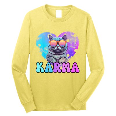 Karma Groovy Letters Concert Summer Funny Heart Cat Lover Long Sleeve Shirt